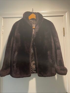 Vintage Plush Faux Fur Rounded Collar and Cuffs Dark Brown Knockout Jacket